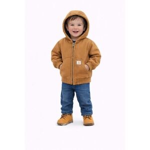 CARHARTT Toddler Duck Canvas Hooded Jacket 24M Brown Sherpa Lined Heavy Duty